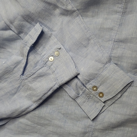 Tahari Womens Essentials 100% Linen Button Up Tunic Top Size M Blue Coastal - Picture 11 of 16
